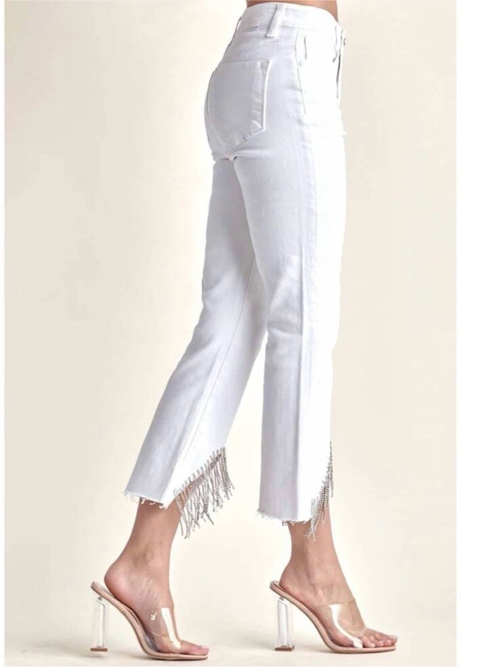 NWT Risen Jeans Fringe Fancy Bling White Tassle - Picture 2 of 8